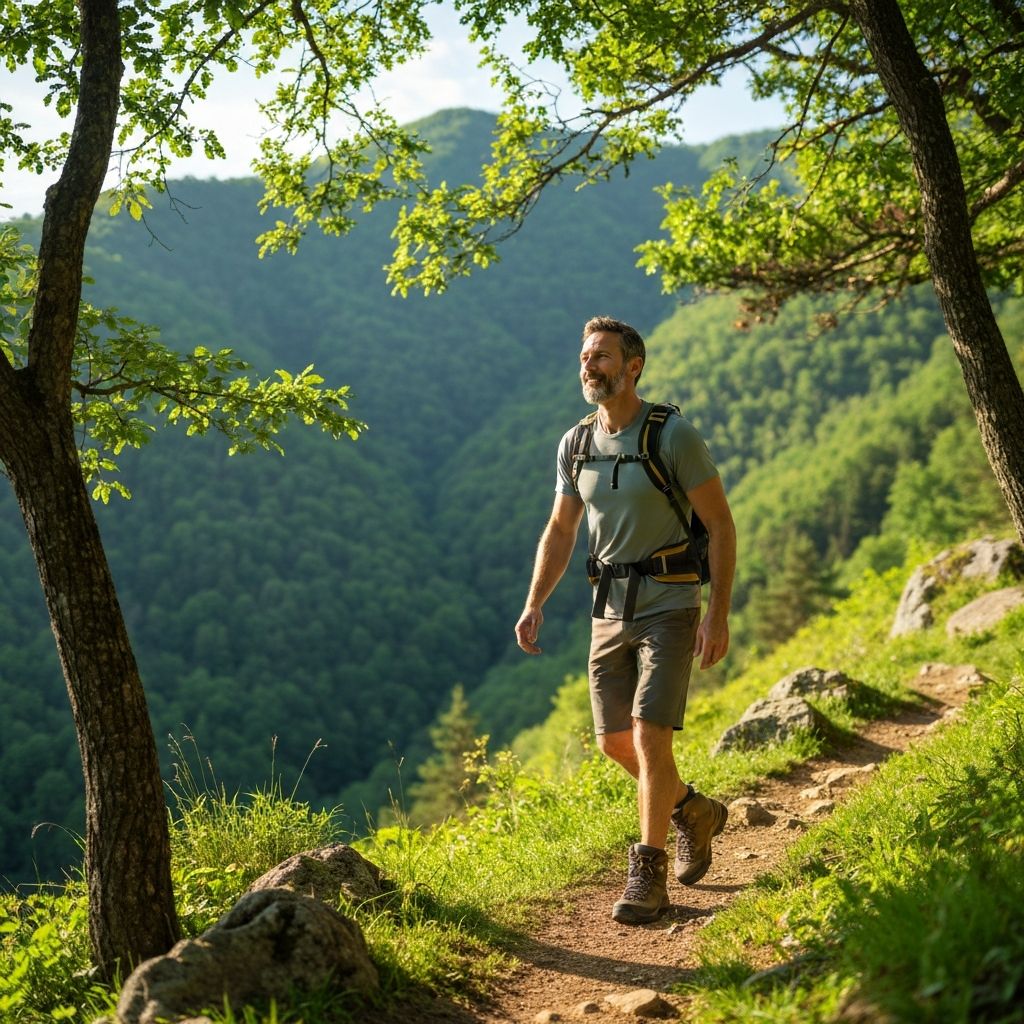 Pria dewasa aktif di alam terbuka dengan penuh semangat